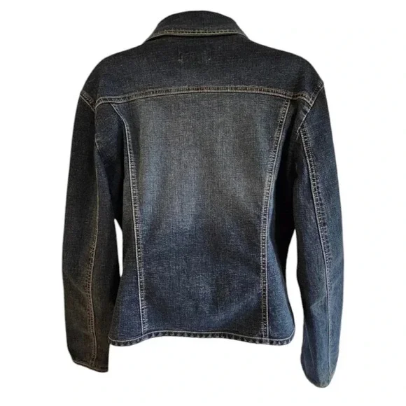 Live a Little Women Large Denim Jacket Dark Blue Cotton Trucker Archival Western - Picture 3 of 10